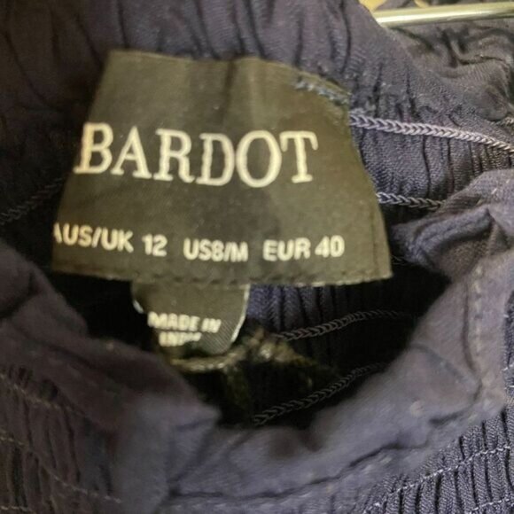 Bardot Navy Smocked Midi Dress With Flutter‎ Sleeves & Ruffle Details Size M - Picture 3 of 3